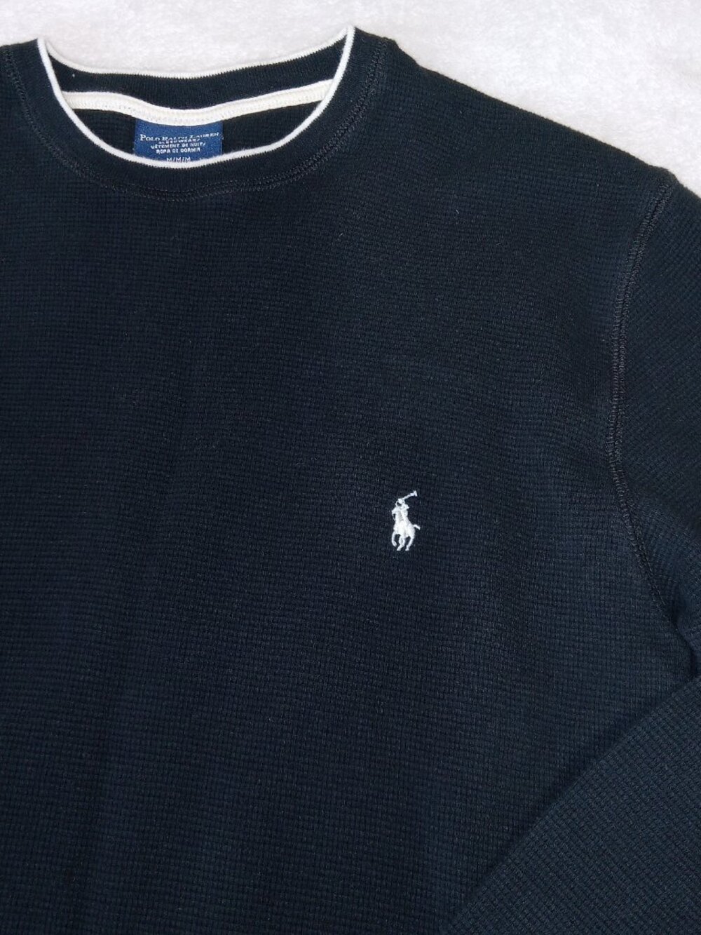 Polo Ralph Lauren Men's Black Waffle Knit Thermal Long Sleeve Shirt M Sleepwear - Picture 8 of 10